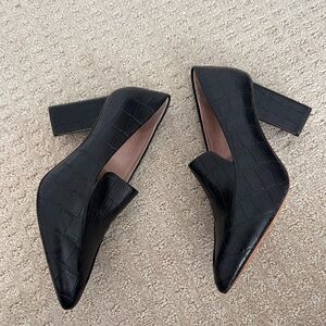 AD & Daughters Esmea Black Leather Croco Block Heel Pump, 8